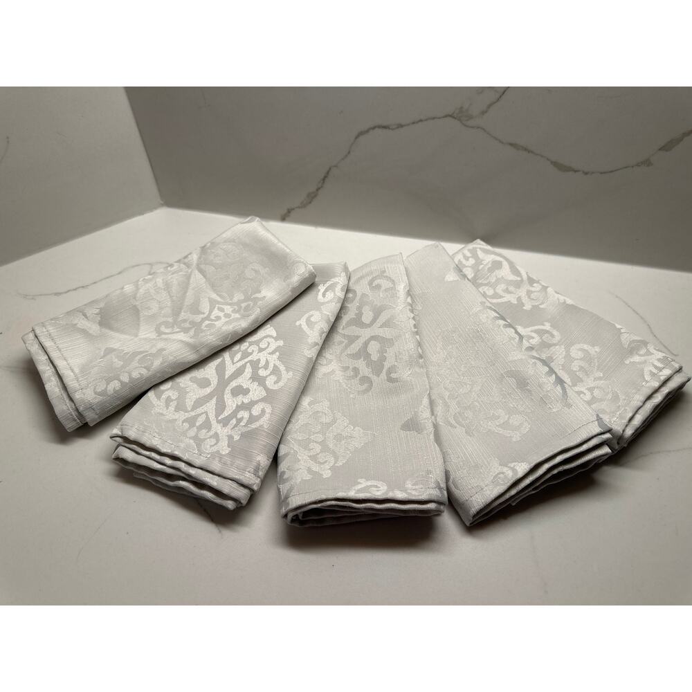 Set of 5 Gray Damask Cloth Napkins